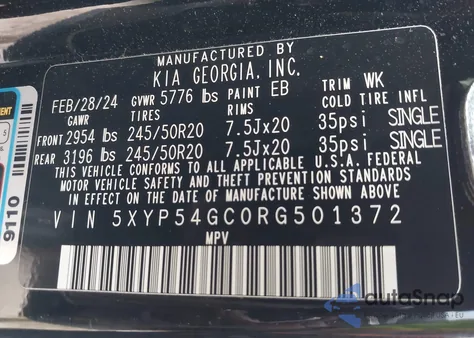 2024 Kia Telluride Sx z USA, uszkodzony, nr VIN 5XYP54GC0RG501372